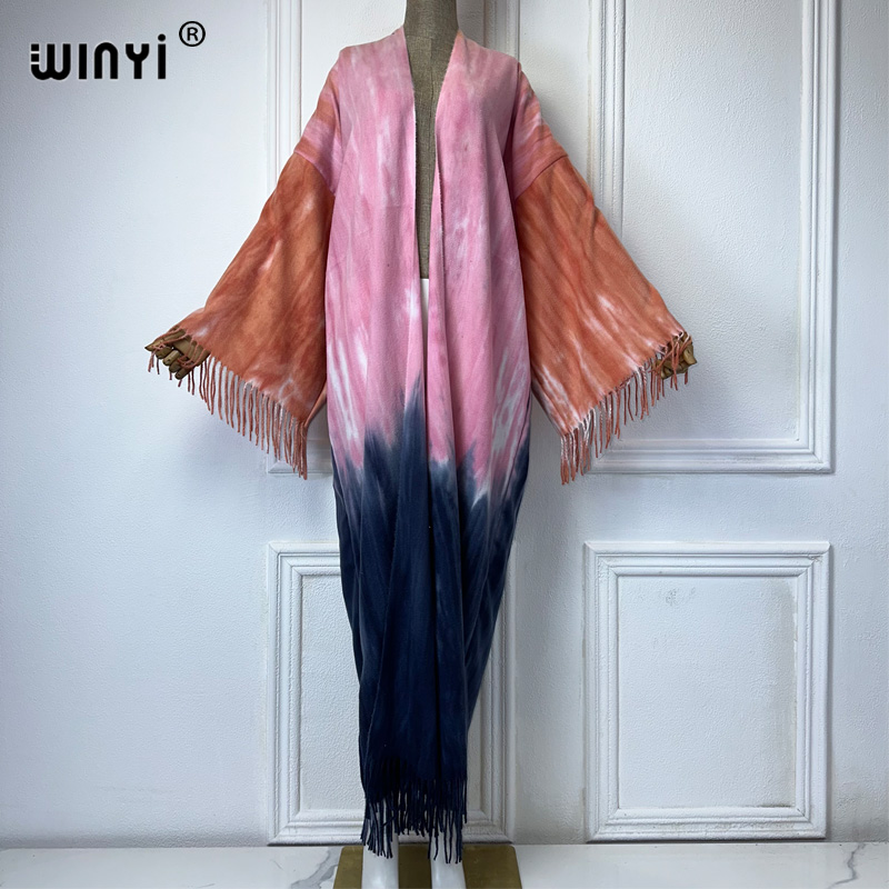 Street Fashion Dubai - Зимний Кардиган с бахромой WINYI, окрашенный