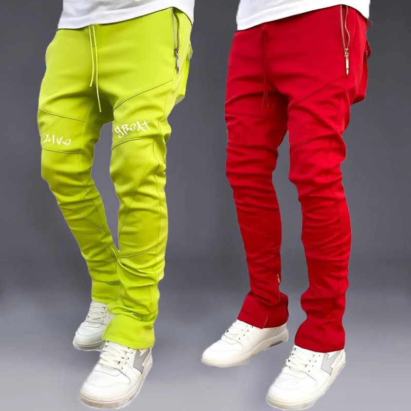 Street Fashion Korean - Спортивные брюки мужские, эластичные облегающие школьные