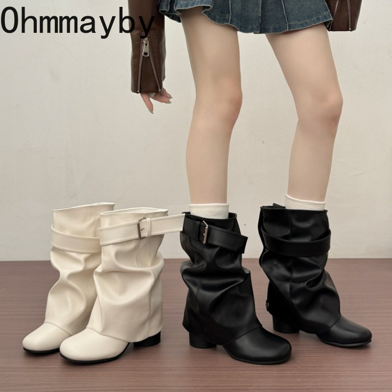 Street Fashion Female - Новые женские кожаные ботинки средней длины